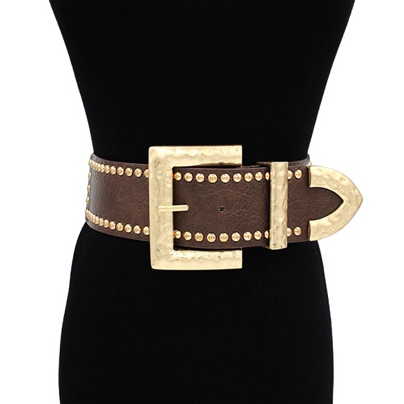 Wide Waist Statement Belt with Gold Buckle main image 5